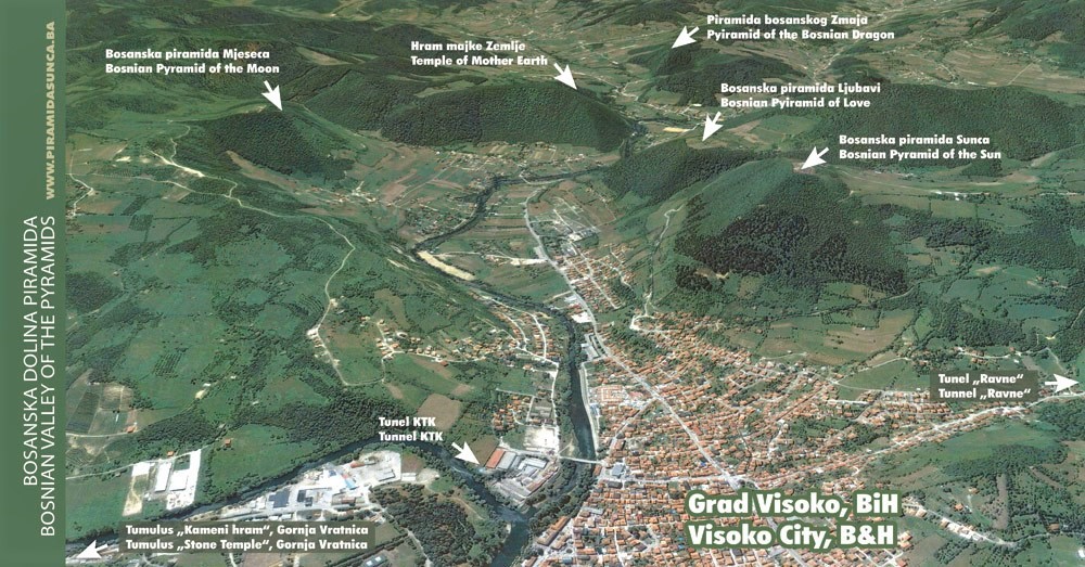 Sơ đồ vị trí các kim tự tháp trong thung lũng gần thị trấn Visoko. 