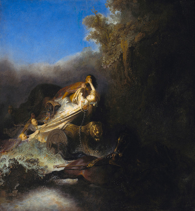 Hades cưỡi cổ xe ngựa bằng vàng xuất hiện, bắt cóc Persephone về địa phủ. (Ảnh: Wikipedia)